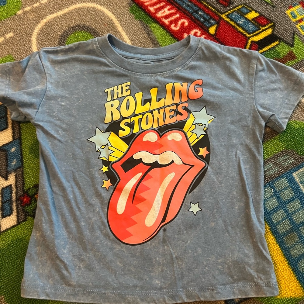 The Rolling Stones Kids Blue Tee with Vibrant Tongue Graphic